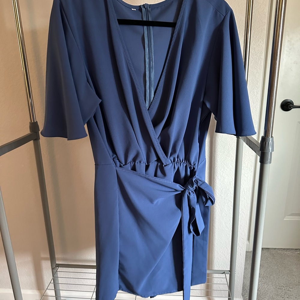 Elegant Blue Wrap Dress
